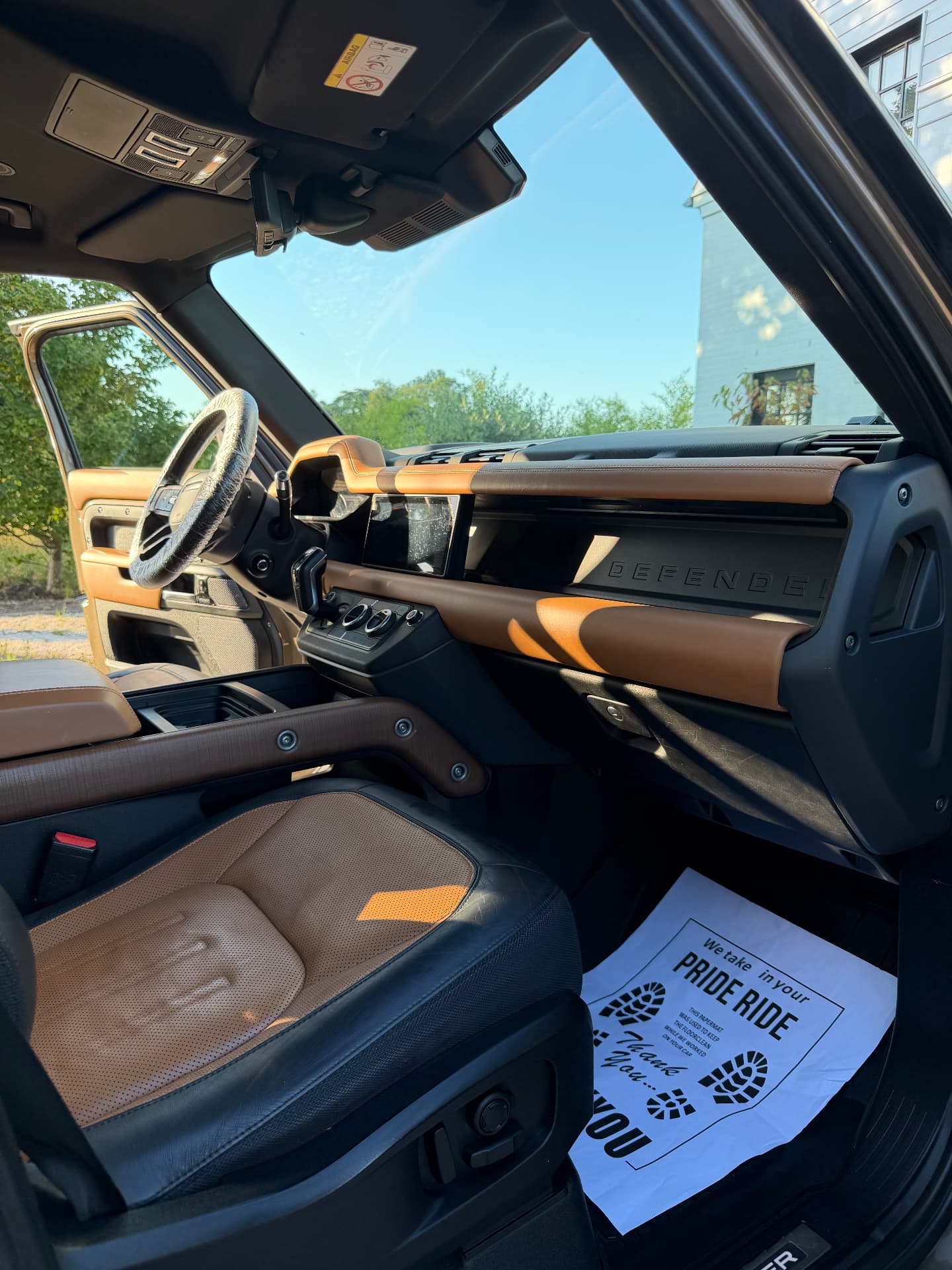 Land Rover Defender interior with fresh protective floor mat